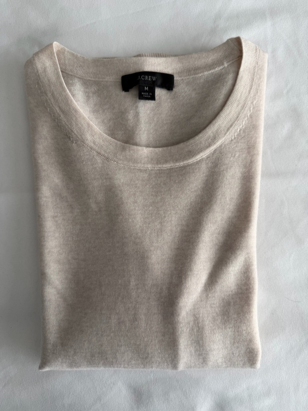 J. Crew "Margot" 100% Merino Wool Heather Flax Tan Crew Neck Lightweight Sweater - Picture 3 of 16